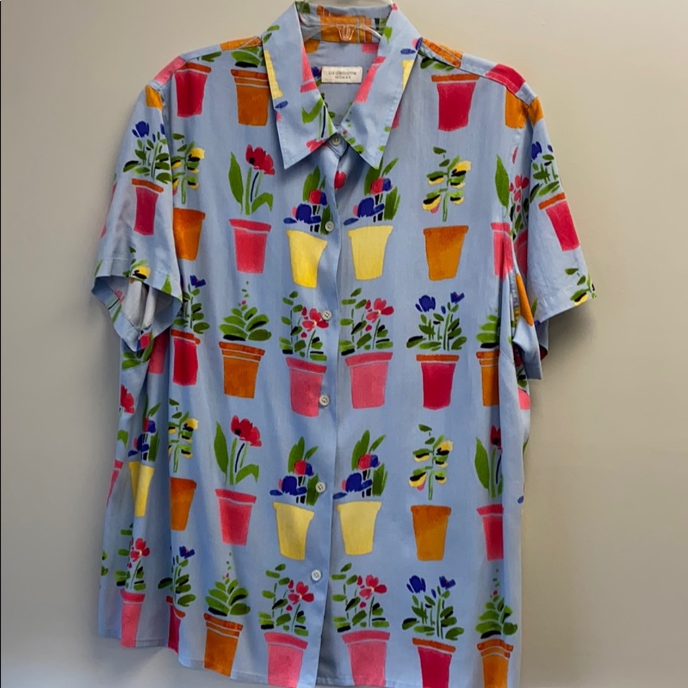 Vintage Liz Claiborne 1X pretty potted plants top